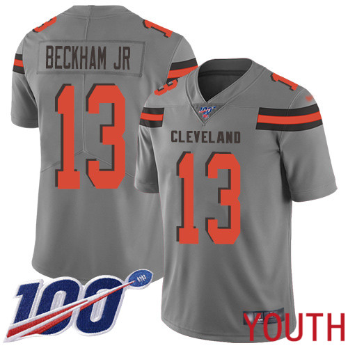 Cleveland Browns Odell Beckham Jr Youth Gray Limited Jersey #13 NFL Football 100th Season Inverted Legend->youth nfl jersey->Youth Jersey